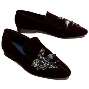 Zara burgundy velvet loafers